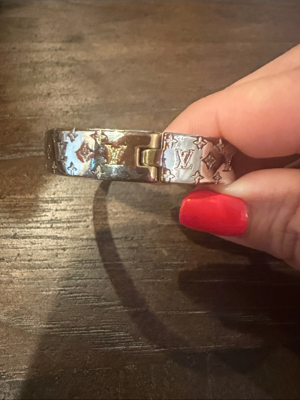 Louis Vuitton Silver Monogram Engraved Bangle Bracelet - Picture 3 of 6